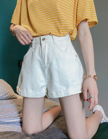 轻奢女装品牌2018新款休闲裤牛仔短裤女夏白色阔腿裤高腰百搭宽松港味