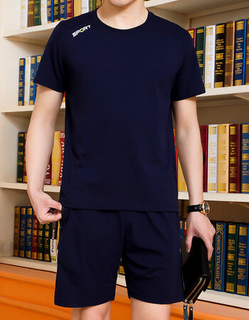 短裤宽松加大码棉质运动服套装男 777蓝色 l建议100斤--118斤棉质套装