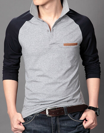 t恤男长袖上衣修身棉打底衫男秋季衣服翻领polo衫上新 361浅灰 180/xl