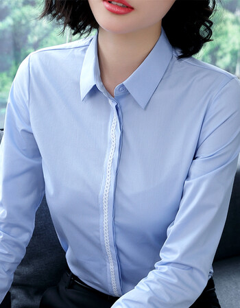 梵藜气质淑女2018春款衬衣女蓝色条纹衬衫女长袖小清新休闲韩范蓝寸衫