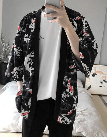 日式开衫羽织外套薄海浪印花道袍和服男 仙气衬衫ulzzang防晒衬衣