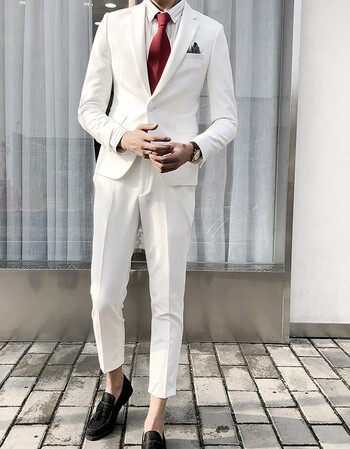 西装男套装结婚婚礼新郎礼服正装修身韩版英伦风休闲男士西服 白色 xl