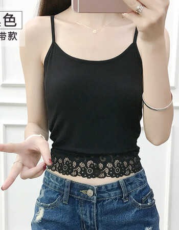 中长款抹胸打底吊带裹胸背心薄款潮裸胸内衣蕾丝边紧身夏天 黑色 吊带