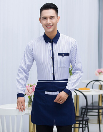 酒店服务员工作服秋冬装女衬衣网咖饭店西餐厅火锅店工作服长袖 男蓝