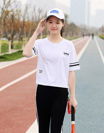 夏尔维纳少女夏装2018新款韩版宽松短袖休闲两件套夏季初中女学生运动