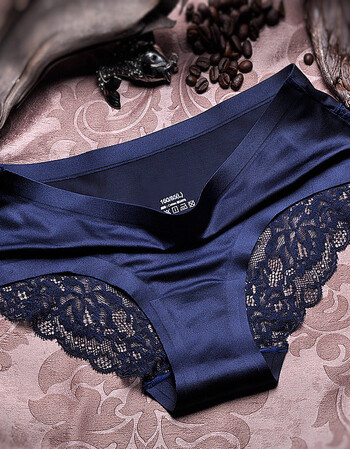 欧美品牌蕾丝无痕内裤女 性感女士内裤三角裤纯棉裆 普鲁士蓝 160/85