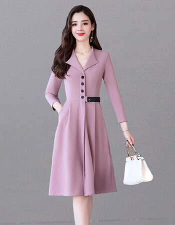 淑女秋装长袖连衣裙女中长款2018新款遮肚子收腰显瘦打底春秋裙子