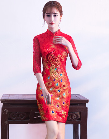 夏尔维纳旗袍敬酒服新娘2018新款红色长款鱼尾裙走秀中