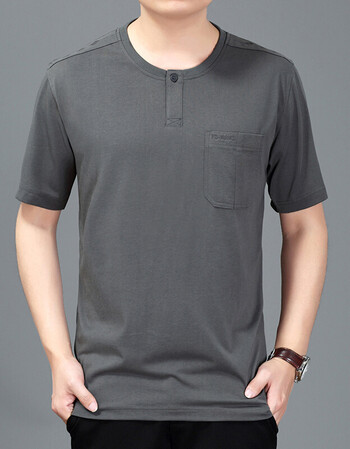 夏季中年男t恤纯棉男士圆领短袖全棉大码宽松汗衫爸爸装半袖上衣 深