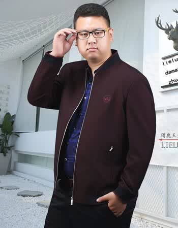 中年春秋大码夹克男士宽松休闲外套胖子加肥加大肥佬外衣服爸爸装 酒