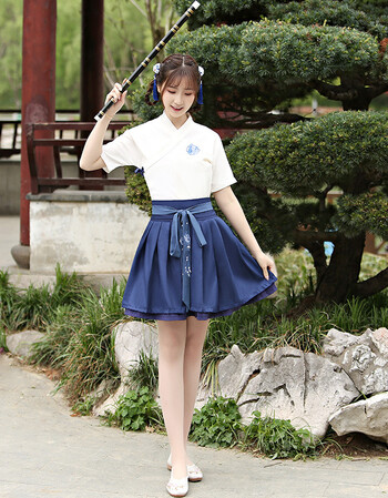 改良汉服女学生装夏款日常汉元素交领襦裙武侠cp装班服中国风古装