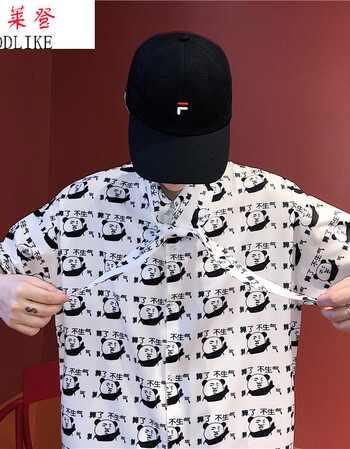 新款系领结满印个性文字印花短袖衬衣男女情侣衬衫上衣潮2252 白色 m