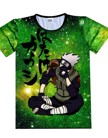 新款 卡通图案t恤 火影忍者 卡卡西3d印花短袖 半袖服装t恤 款号2绿色