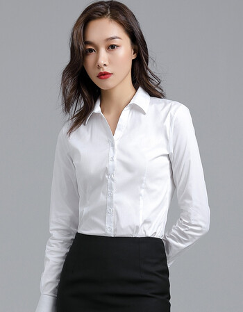 白衬衫女2018秋新款v领职业工装上衣 长袖工作服正装衬衣 白色 xl