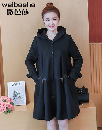 
                                        微芭莎 200斤大码女装2018秋装新款胖人女装显瘦款胖妹妹胖mm加肥加大风衣短外套女 Y1027 黑色 3XL(建议140-160斤)                