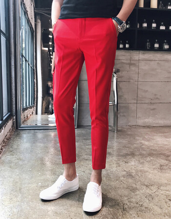 裤子男夏季薄款九分裤男修身小脚裤青少年学生韩版潮流帅气休闲裤