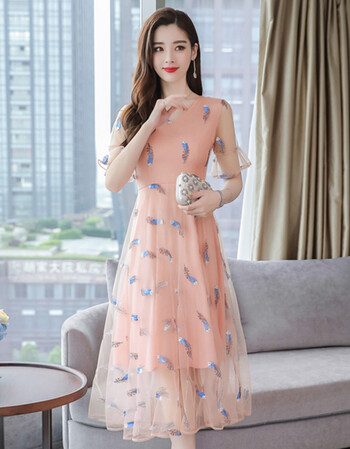 贝儿2018秋季新款韩版冷淡风雪纺裙超仙收腰温柔裙网纱连衣裙女中长裙