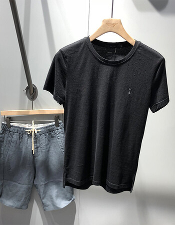 纯色破洞短袖男时尚简约青年学生青春流行百搭款帅气短袖t恤 黑色 m