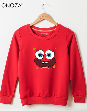 onoza2015新款韩版纯色圆领卫衣 海绵宝宝印花卫衣 红色 l