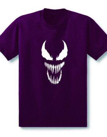 夏季新款漫威marvel 蜘蛛侠反派毒液短袖纯棉t恤男女情侣衣服 紫色 l