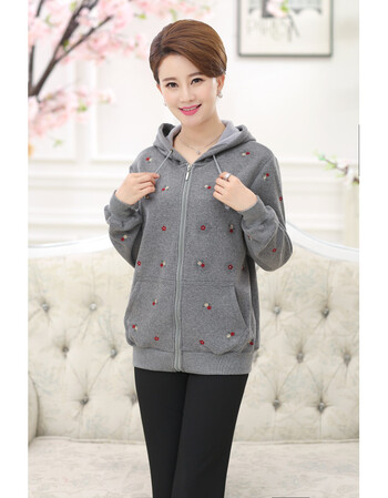 中年女士春秋加绒大码卫衣休闲开衫秋装中老年妈妈装外套连帽夹克