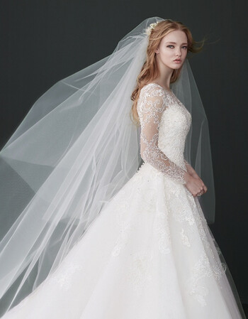 简约白色蓬蓬加宽长款拖尾旅拍新娘婚纱头纱双层遮面硬纱造型头纱