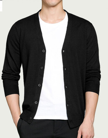 uyuk2018秋季新款薄款男士开衫毛衣外套春秋v领针织衫男线衫 黑色 xl