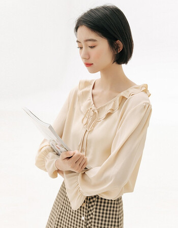 佐缤尼雪纺衬衫女长袖2018秋装新款百搭宽松荷叶边红色雪纺衫 红色 s