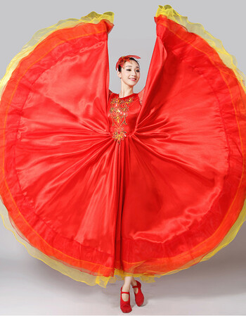 开场舞大摆裙大合唱演出服女长裙新款成人扇子舞台装民族舞蹈服装