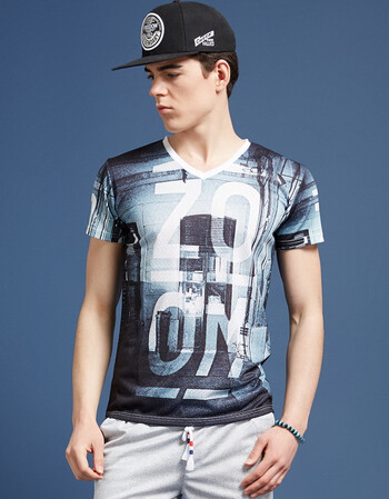 facho菲克逆闪电佐勒蒙印花纪念款v领男士短袖t恤 0301花色 xl