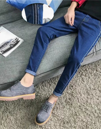 今年潮流行帅气非主流好看细腿细脚有破洞9分九分牛仔裤子男 305织带