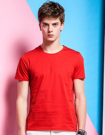 品牌2017新款男装纯色t恤男短袖 圆领半袖男夏潮流打底体恤衫 红色