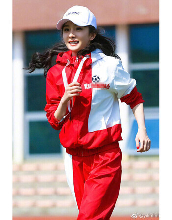 奔跑吧兄弟跑男baby杨幂同款拼色短外套棒球服男女运动套装 蓝白裤子