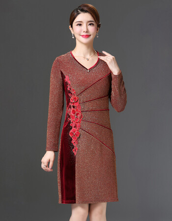 婚礼妈妈装秋装高贵高端长袖连衣裙中长款新娘喜婆婆结婚宴服年轻妈妈