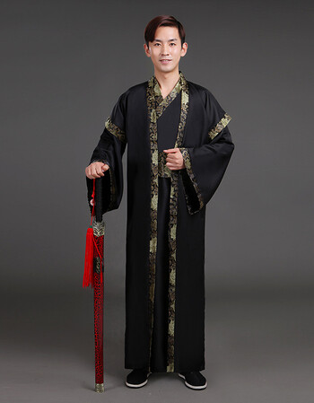 古装男汉服侠客书生演出服毕业拍照班服古代唐装舞台影视剧服装 黑色