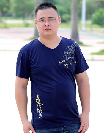 男装短袖t恤加肥加大码男士特大号胖人胖子肥佬半袖上衣潮 v-蓝蝉 5xl