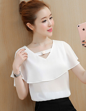 雪纺衫短袖女装2018新款夏装蕾丝上衣服超仙飘逸洋气仙女小衫甜美