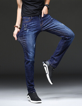 2018秋冬款男式牛仔裤韩版休闲潮流百搭个性修身猫须时尚牛仔长裤