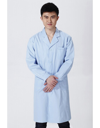 男医师长袖白大褂实验服蓝色医院诊所药店卫生服刺绣 蓝色 m