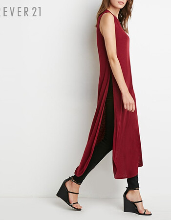 [bis]超长高开叉宽松背心t恤 深紫红色 m