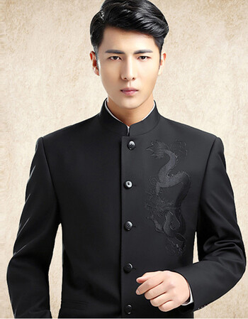 男装 唐装/中山装 oloey 中山装男青年修身套装婚礼伴郎中华立领中式