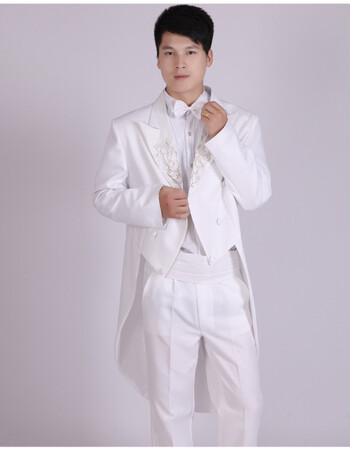 燕尾服男魔术表演服装爵士套装舞蹈比赛大合唱演出服 白色绣花套装