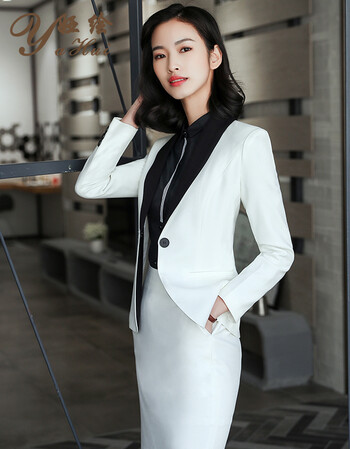 套装女士小西装西服女正装2018新款经典面试工作服女 白色两件套(外套
