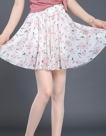 夏季雪纺半身裙女印花短裤裙百褶蓬蓬裙短裙裤碎花沙滩裙子gg 粉色小