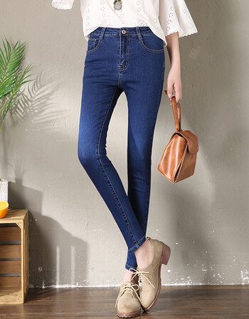 新品牛仔裤女小脚韩版显瘦高腰百搭修身铅笔长裤子 蓝色 31码