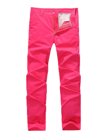 男士彩色裤子长裤修身小脚糖果色大码粉色韩版男裤休闲裤夏季薄款 翠