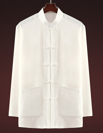 唐装男装中国风婚礼上衣民族风中式爸爸装汉服秋季 长袖纯色白色上衣