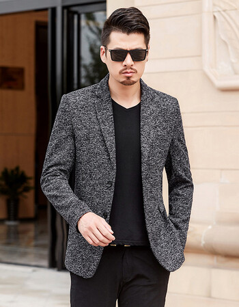 2018春秋季薄款中年男士休闲西装男套装修身韩版西服上衣夹克外套 麻