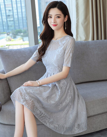 玛古芭maguba品牌女士蕾丝连衣裙2018夏季新款女人夏天裙子中长款雷丝