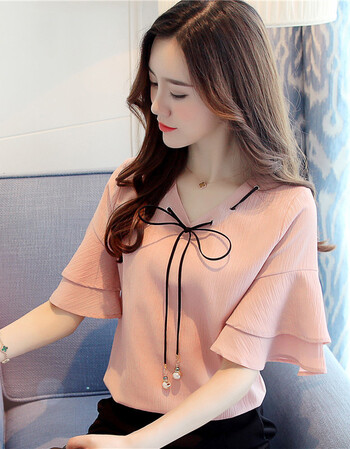 2018t桖女短袖 夏天夏季t恤雪纺短袖女装夏装新款潮韩版百搭蕾丝上衣